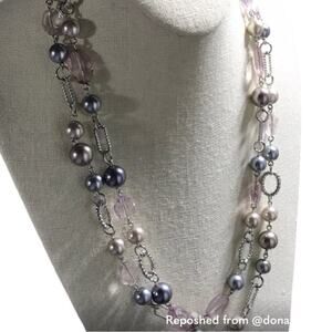 Premier Designs 48 inch pink/gray/silver beaded necklace